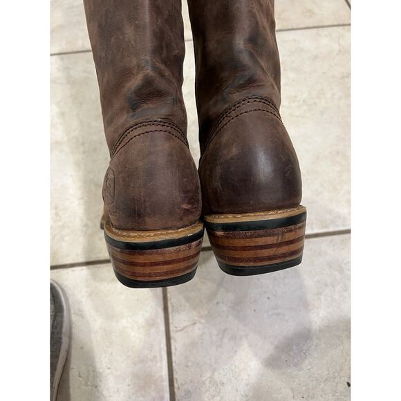 John Deere Men’s Brown Leather Cowboy Boots Oil Resistant Sz 7.5 As Is Western main image 8